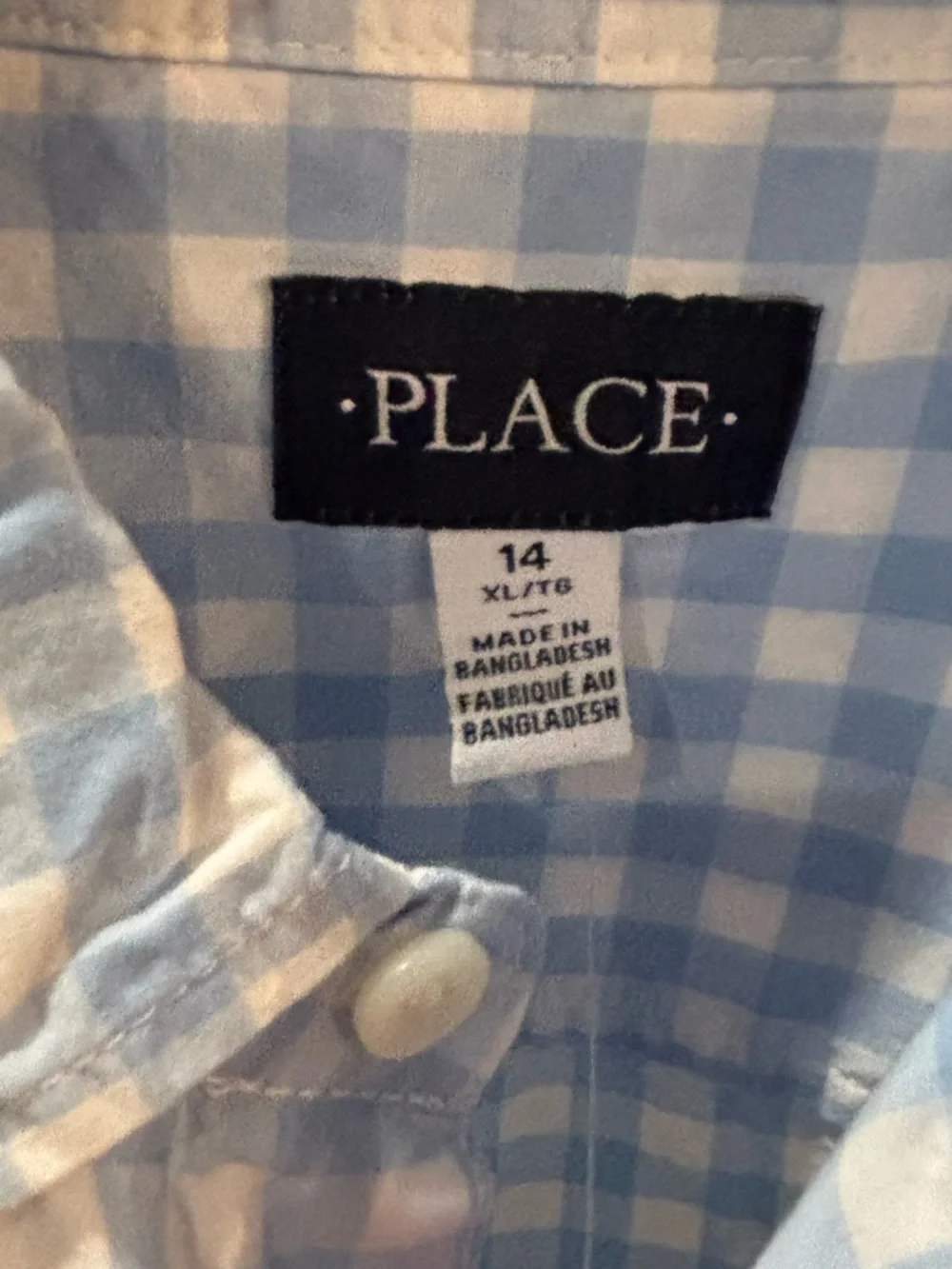 NWT ✨ The Children's Place Blue and White Gingham Button-Down Shirt XL/14